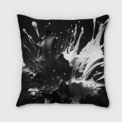 Подушка квадратная Брызги красок - белая и черная, цвет: 3D-принт