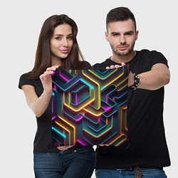 Подушка квадратная Неоновый узор на стене, цвет: 3D-принт — фото 2