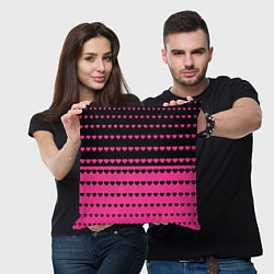 Подушка квадратная Черные и розовые сердца узор, цвет: 3D-принт — фото 2
