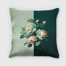 Подушка квадратная Розы на зеленом фоне, цвет: 3D-принт