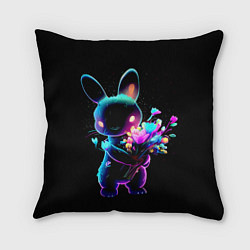 Подушка квадратная Неоновый заяц с цветами, цвет: 3D-принт