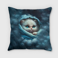 Подушка квадратная Котик в одеяльце в облаках, цвет: 3D-принт