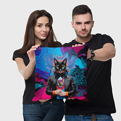 Подушка квадратная Чёрная модница кошка - нейросеть, цвет: 3D-принт — фото 2