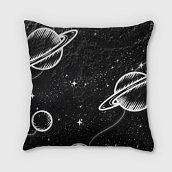 Подушка квадратная Черно-белый Сатурн, цвет: 3D-принт