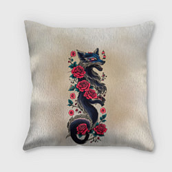 Подушка квадратная Irezumi - татуировка лиса в розах, цвет: 3D-принт