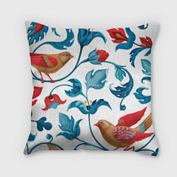 Подушка квадратная Узоры и птицы, цвет: 3D-принт