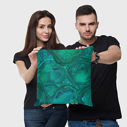 Подушка квадратная Абстракция, сине-зеленая текстура малахита, цвет: 3D-принт — фото 2