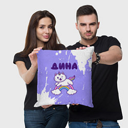 Подушка квадратная Дина кошка единорожка, цвет: 3D-принт — фото 2