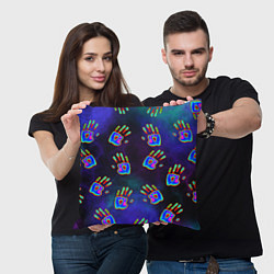 Подушка квадратная Тепловизор: ладони - неоновый фон - паттерн, цвет: 3D-принт — фото 2