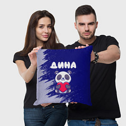 Подушка квадратная Дина панда с сердечком, цвет: 3D-принт — фото 2