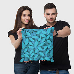 Подушка квадратная Бирюзовые листья, цвет: 3D-принт — фото 2