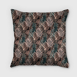 Подушка квадратная Тропический коричнево серый узор, цвет: 3D-принт