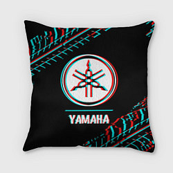 Подушка квадратная Значок Yamaha в стиле glitch на темном фоне