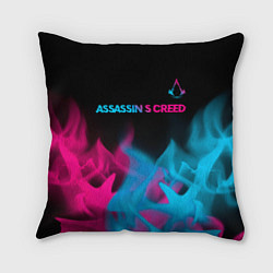 Подушка квадратная Assassins Creed - neon gradient: символ сверху