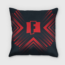 Подушка квадратная Красный символ Fortnite на темном фоне со стрелкам