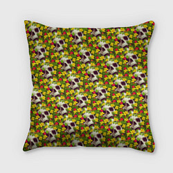 Подушка квадратная Черепа в луговых цветах, цвет: 3D-принт