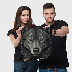 Подушка квадратная Волк в стиле тату, цвет: 3D-принт — фото 2
