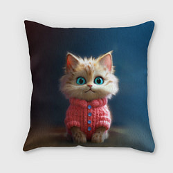 Подушка квадратная Котик в розовом свитере, цвет: 3D-принт