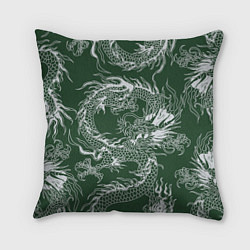 Подушка квадратная Татуировка дракона на зеленом фоне, цвет: 3D-принт
