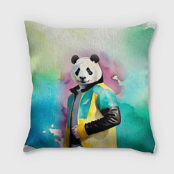 Подушка квадратная Прикольный панда в модной куртке, цвет: 3D-принт