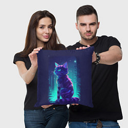 Подушка квадратная Неоновый котенок, цвет: 3D-принт — фото 2