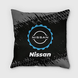 Подушка квадратная Nissan в стиле Top Gear со следами шин на фоне