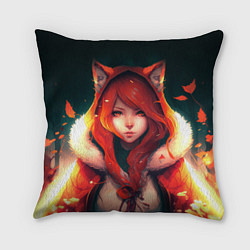 Подушка квадратная Рыжая девушка-лиса, цвет: 3D-принт