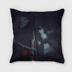Подушка квадратная Жуткий старый дом с женщиной призраком, цвет: 3D-принт
