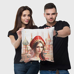 Подушка квадратная Девушка в кокошнике с косой - кремль, цвет: 3D-принт — фото 2