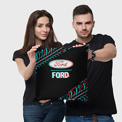 Подушка квадратная Значок Ford в стиле glitch на темном фоне, цвет: 3D-принт — фото 2
