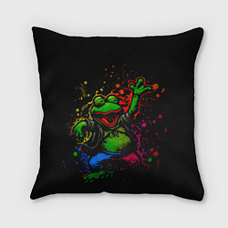 Подушка квадратная Лягушонок Пепе веселится с граффити, цвет: 3D-принт