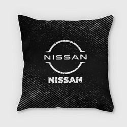 Подушка квадратная Nissan с потертостями на темном фоне