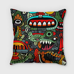 Подушка квадратная Монстры в зеленом и оранжевом - нейросеть, цвет: 3D-принт