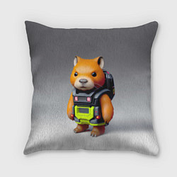 Подушка квадратная Кроха-капибара - киберпанк - нейросеть, цвет: 3D-принт