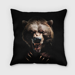 Подушка квадратная Бурый агрессивный медведь, цвет: 3D-принт