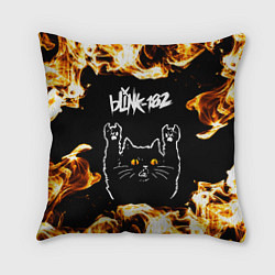 Подушка квадратная Blink 182 рок кот и огонь