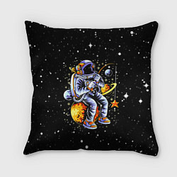 Подушка квадратная Космонавт на рыбалке - неон, цвет: 3D-принт