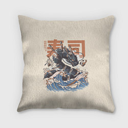 Подушка квадратная Суши дракон с иероглифами в японском стиле