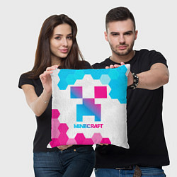 Подушка квадратная Minecraft neon gradient style, цвет: 3D-принт — фото 2