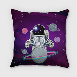 Подушка квадратная Космонавт с планетами и звездами, цвет: 3D-принт