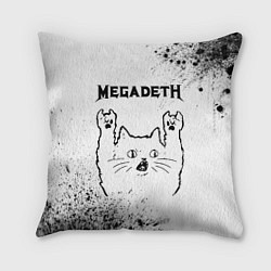 Подушка квадратная Megadeth рок кот на светлом фоне