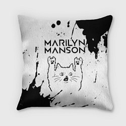 Подушка квадратная Marilyn Manson рок кот на светлом фоне
