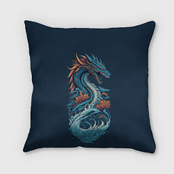 Подушка квадратная Синий дракон от нейросети