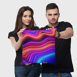 Подушка квадратная Яркие неоновые волны, цвет: 3D-принт — фото 2