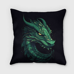 Подушка квадратная Голова зелёного дракона: арт нейросети, цвет: 3D-принт