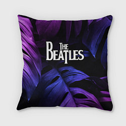 Подушка квадратная The Beatles neon monstera, цвет: 3D-принт