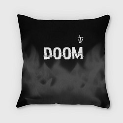 Подушка квадратная Doom glitch на темном фоне: символ сверху