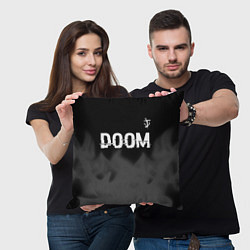 Подушка квадратная Doom glitch на темном фоне: символ сверху, цвет: 3D-принт — фото 2