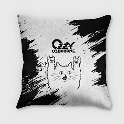 Подушка квадратная Ozzy Osbourne рок кот на светлом фоне, цвет: 3D-принт