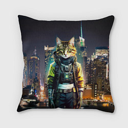 Подушка квадратная Cool cat in New York city at night, цвет: 3D-принт